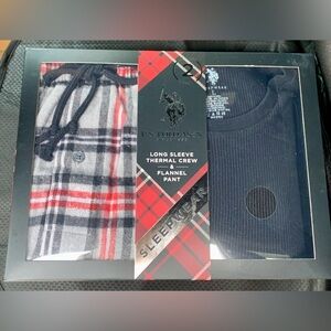 U.S. Polo Assn. Pajama Set - Black Thermal top, Plaid flannel pants